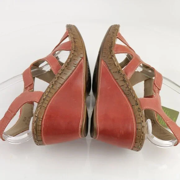 Hotter Womens Mellow Sandals Size 7.5  Red Leather Wedge Heel Strappy Slingback - Picture 7 of 12